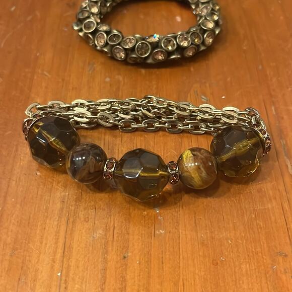 Fossil Orange Amber Rhinestone Stretch Womens Bracelets - Picture 3 of 3